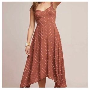 MAEVE for Anthropologie, Vivienne Maxi Dress Brown Polkadot, SIZE 8